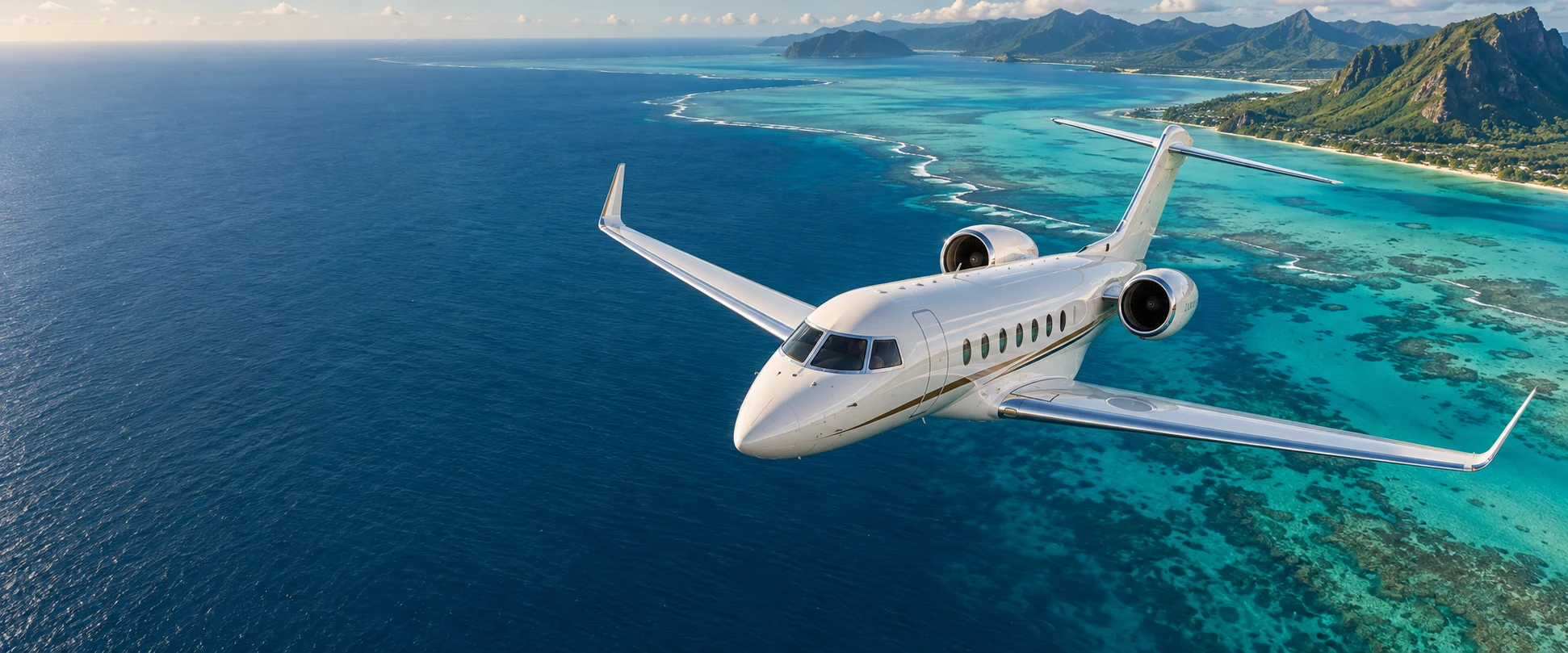 Long-range private jet above the Indian Ocean